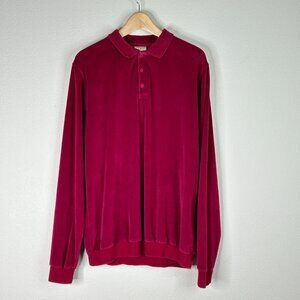 Vintage LL Bean Men Shirt Red Polo Sz Tall L Long Sleeve Velour 90s Velvet Retro